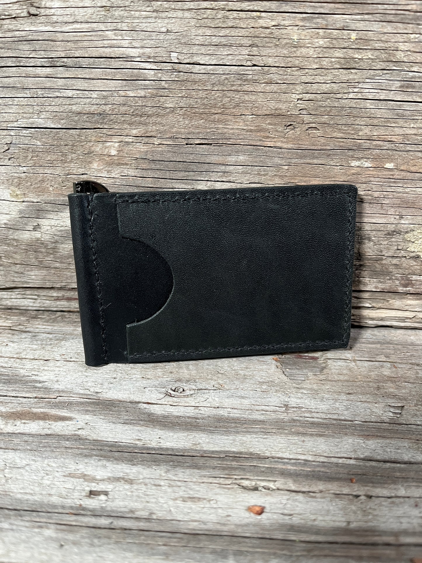 Handmade Leather Wallets, Money Clip Wallet-Black Bridle