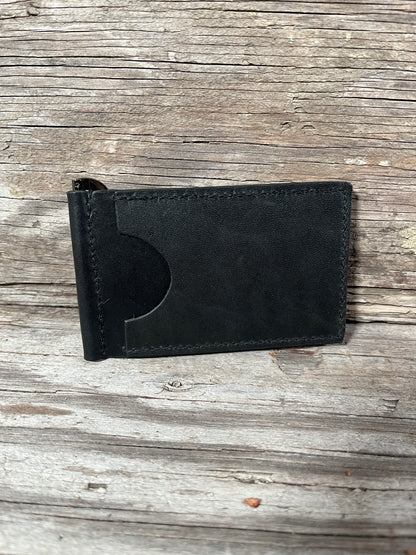 Handmade Leather Wallets, Money Clip Wallet-Black Bridle