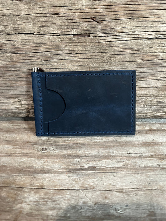Handmade Leather Wallets, Money Clip Wallet-Distressed Blue