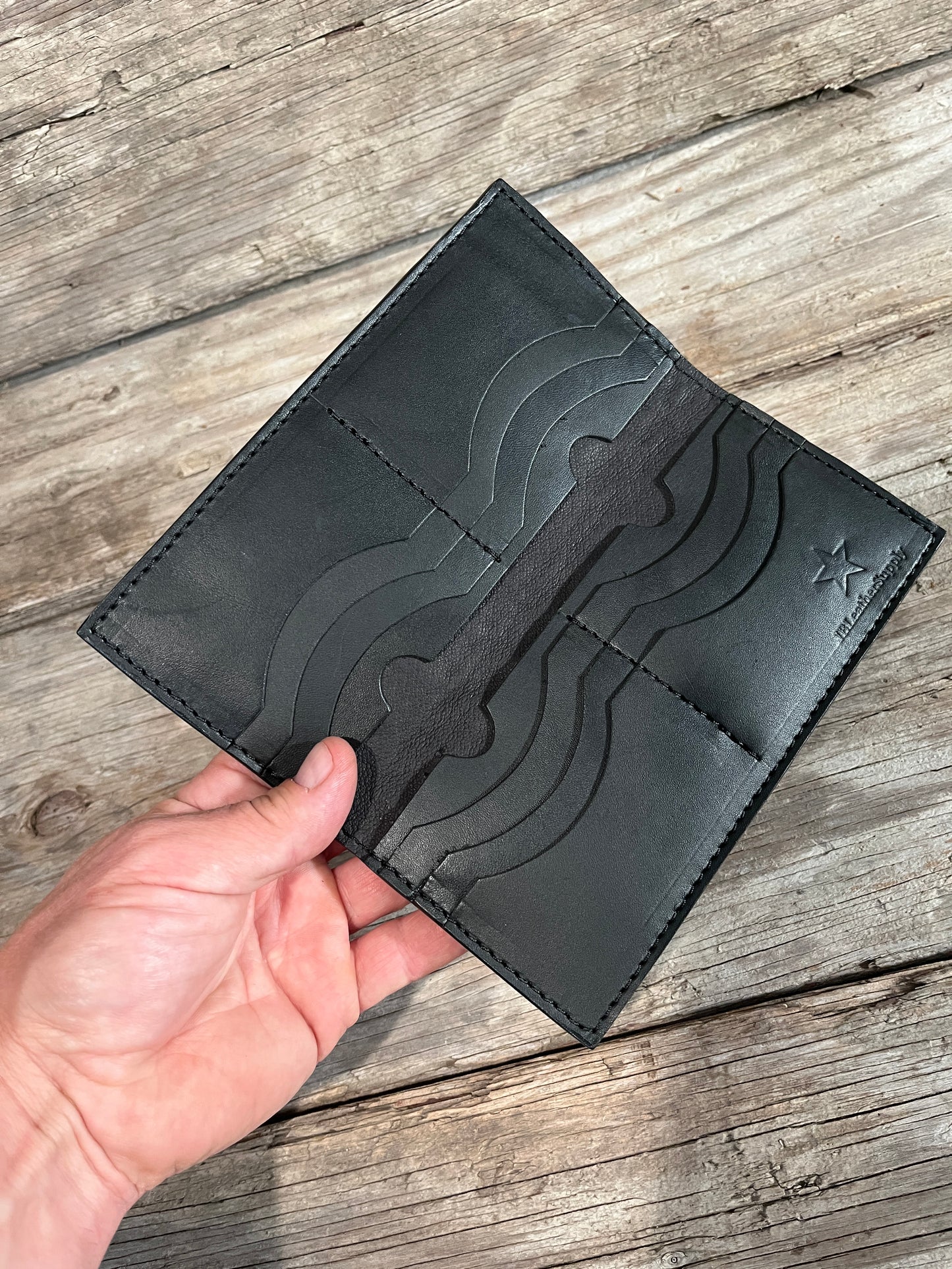 Handmade Leather Wallets, Long Wallet-Black and Gold Croc