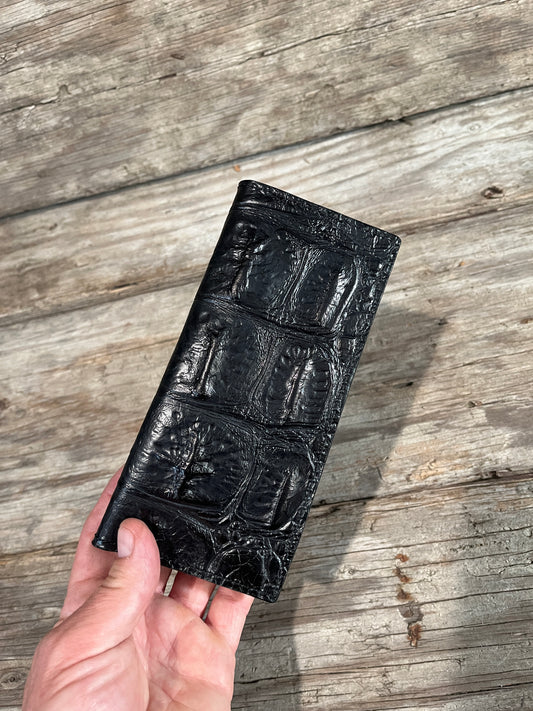 Handmade Leather Wallets, Long Wallet-Black Croc