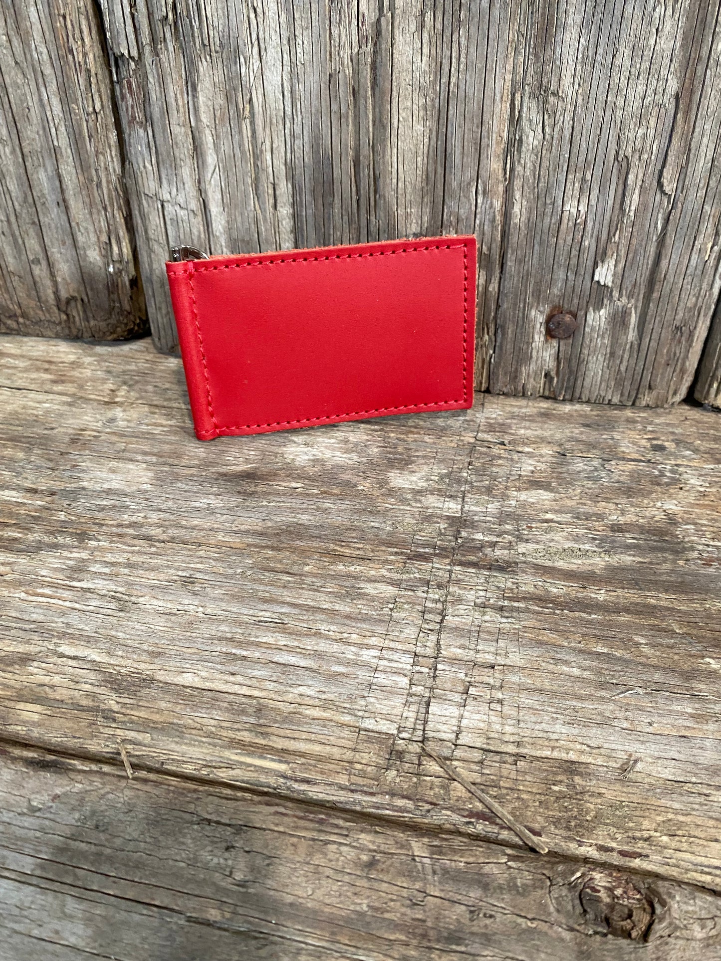 Handmade Leather Wallets, Money Clip Wallet-Red