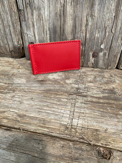 Handmade Leather Wallets, Money Clip Wallet-Red