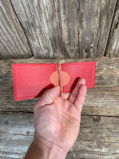 Handmade Leather Wallets, Money Clip Wallet-Red