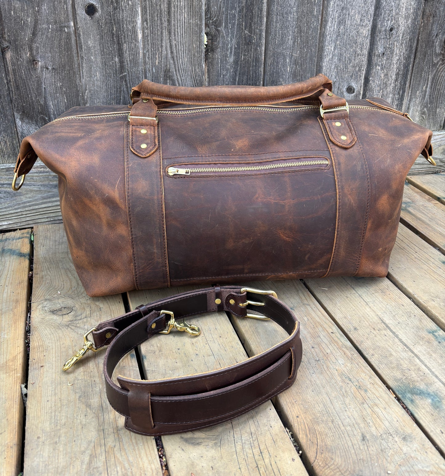 Carry on Luggage - Handmade Leather Bags, Large Weekender-Trail Brown