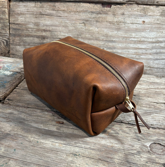 Hand Made Leather Dopp Kit/Toiletry Bag-Trail Brown